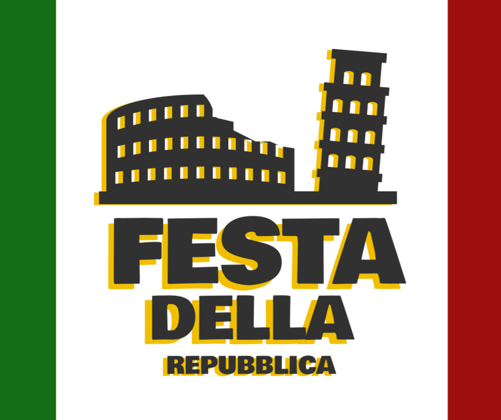 Designvorlage Italian Republic Day Greeting with Colosseum and Pisa Tower für Facebook