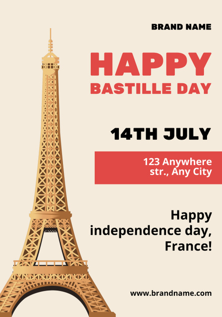 Happy Bastille Day with Tower Eiffel Poster 28x40in – шаблон для дизайна