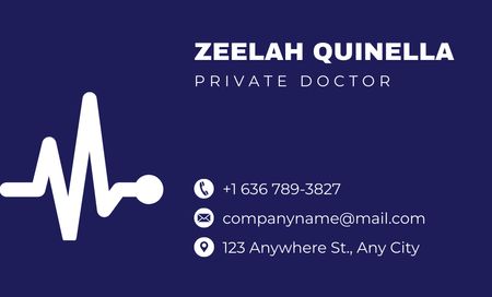 Promo of Services of Private Doctor on Dark Blue Business Card 91x55mm Tasarım Şablonu