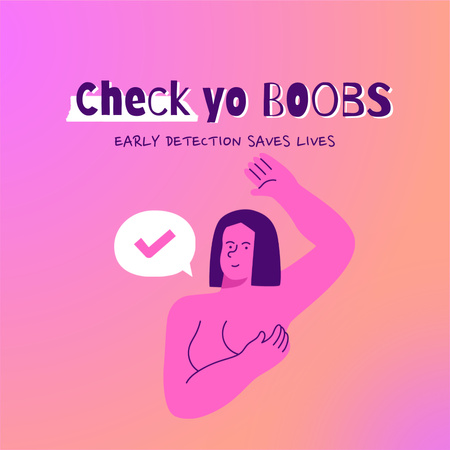 Breast Cancer Check-up Motivation with Illustration of Woman Animated Post Design Template