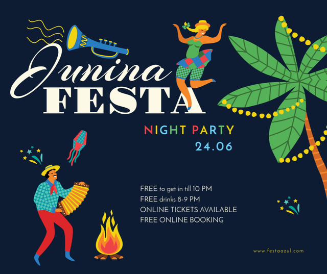 Ontwerpsjabloon van Facebook van People dancing at Festa Junina night party
