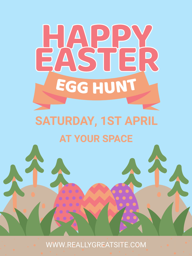 Easter Egg Hunt Announcement with Easter Eggs in Forest Poster US Design Template
