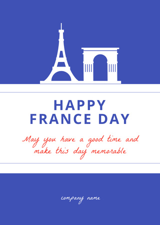 National Day Of France With Architecture Symbols Postcard A6 Vertical Design Template