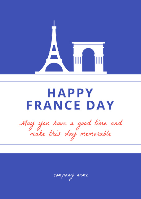 National Day Of France With Architecture Symbols Postcard A6 Vertical – шаблон для дизайна