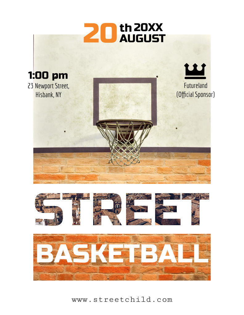 Street Basketball Tournament is Organized Flyer 8.5x11in Design Template
