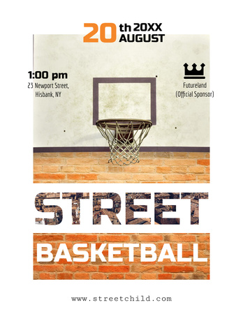 Ontwerpsjabloon van Flyer 8.5x11in van Er wordt een straatbasketbaltoernooi georganiseerd