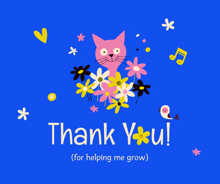 Cute Thankful Phrase with Pink Cat and Flowers Facebook tervezősablon