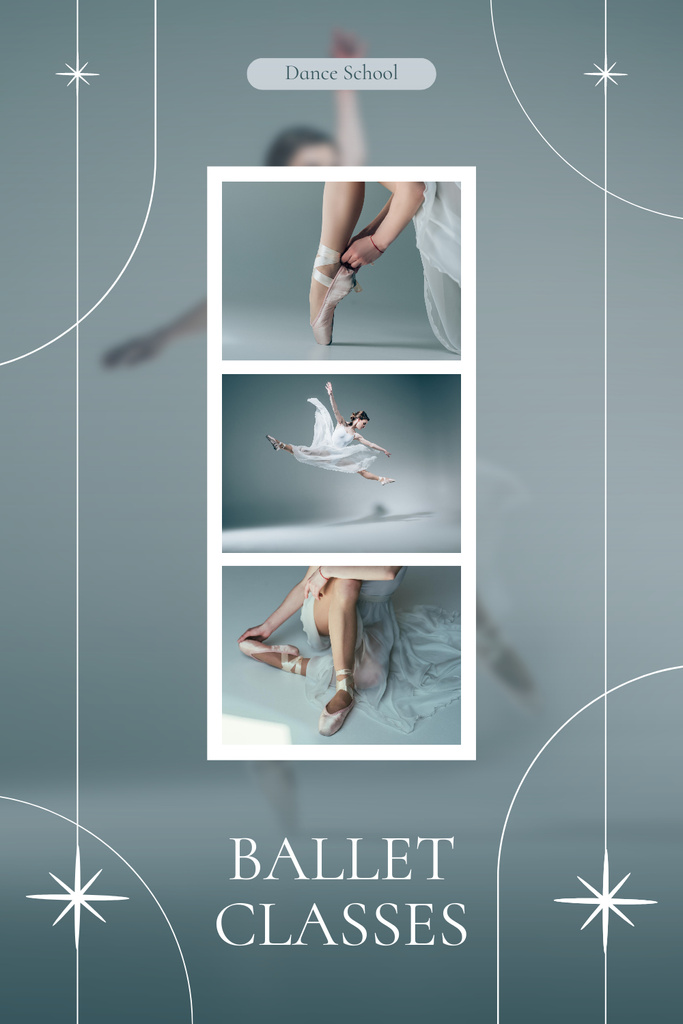 Ballet Classes Ad with Ballerina in Pointe Shoes Pinterest Tasarım Şablonu