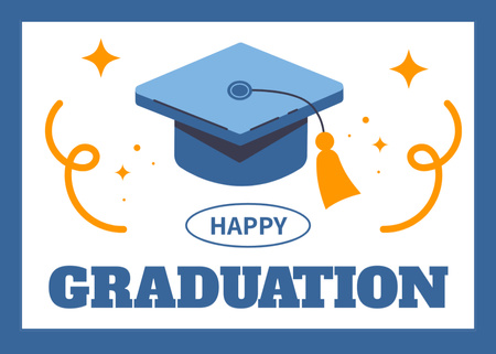 Plantilla de diseño de Feliz graduación con gorra académica azul Postcard 5x7in 