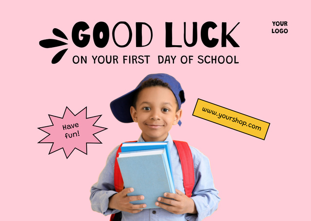 Ontwerpsjabloon van Card van Back to School with Cute Pupil with Books