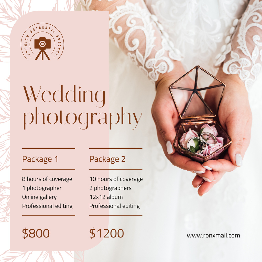 Wedding Photography Services Ad Bride Holding Rings Instagram Design Template