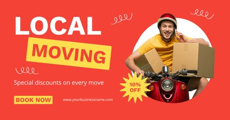 Local Moving Services Ad with Deliver on Scooter Facebook AD Design Template