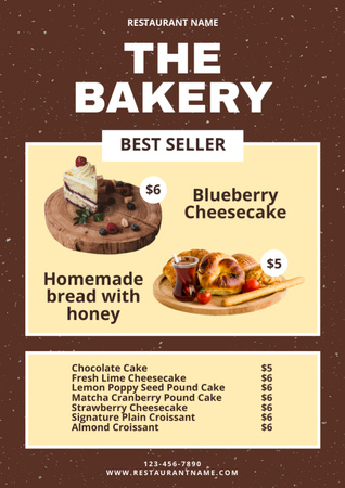Modèle de visuel Liste de prix Bakery Cafe sur Brown - Menu