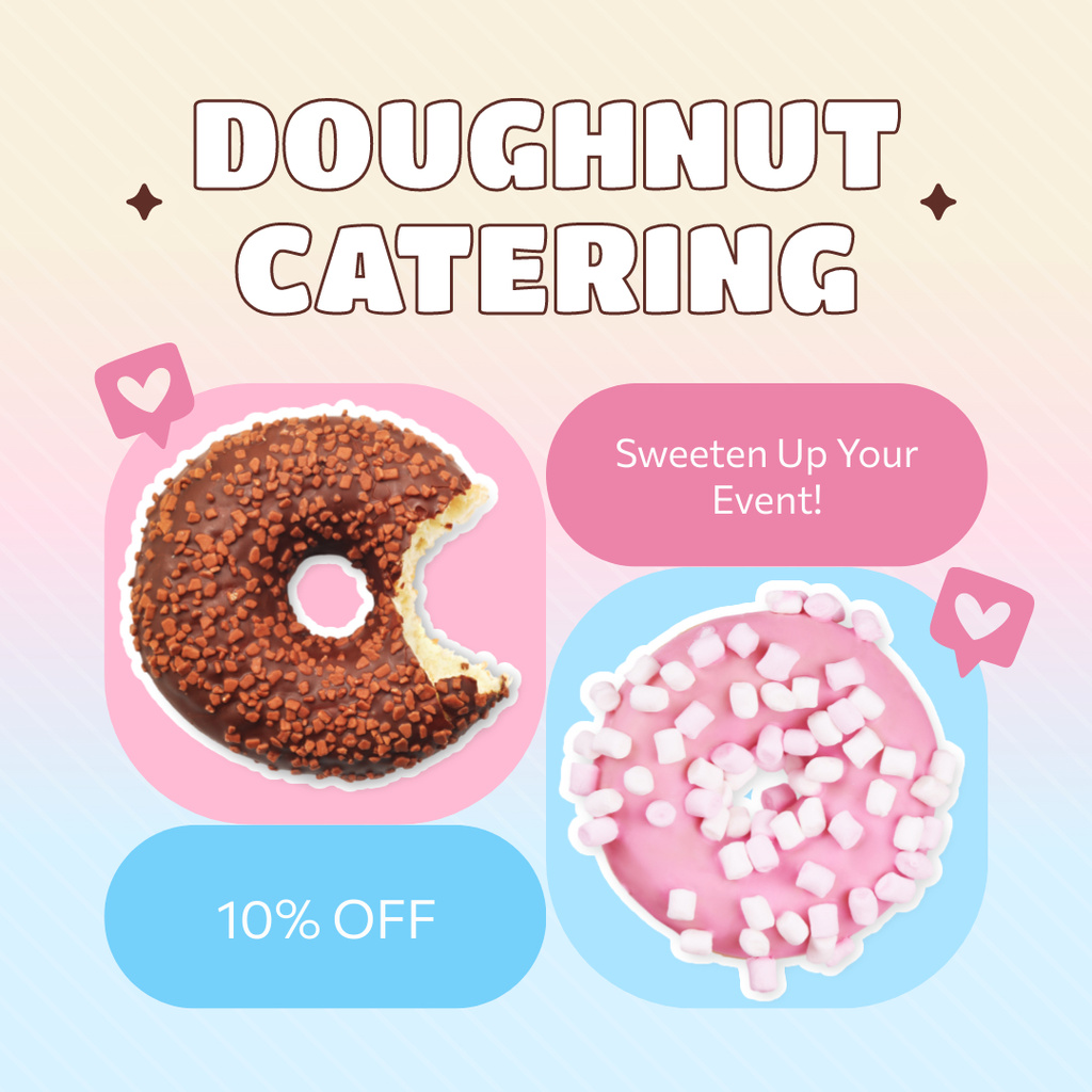 Doughnut Catering Services with Brown and Pink Sweet Donuts Instagram AD Design Template
