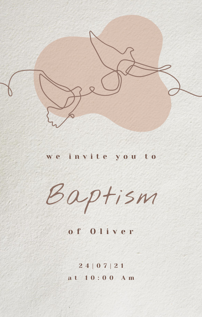 Child's Baptism Event Announcement With Pigeons Sketch Invitation 4.6x7.2in Šablona návrhu
