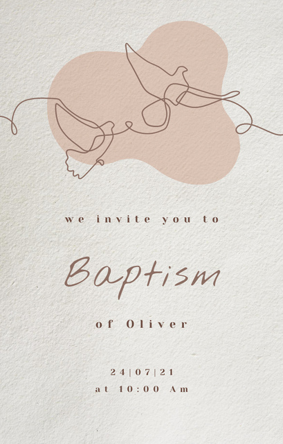 Child's Baptism Event Announcement With Pigeons Sketch Invitation 4.6x7.2in Modelo de Design