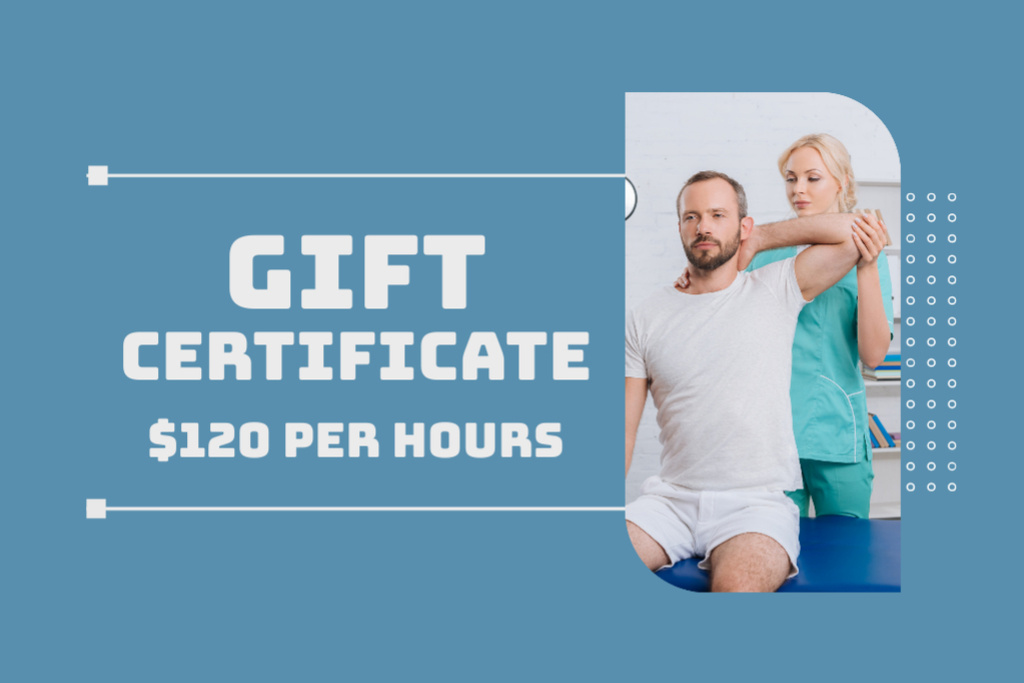 Ontwerpsjabloon van Gift Certificate van Sports Massage Offer on Blue