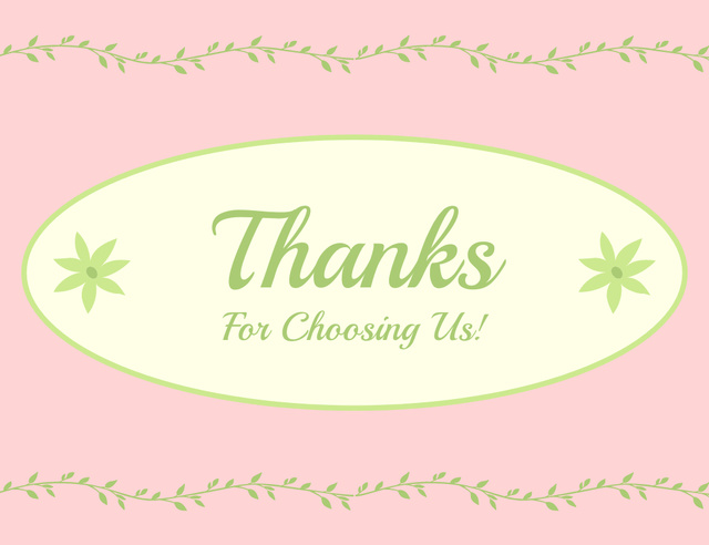 Designvorlage Thanks for Choosing Us Message on Simple Pink Layout für Thank You Card 5.5x4in Horizontal