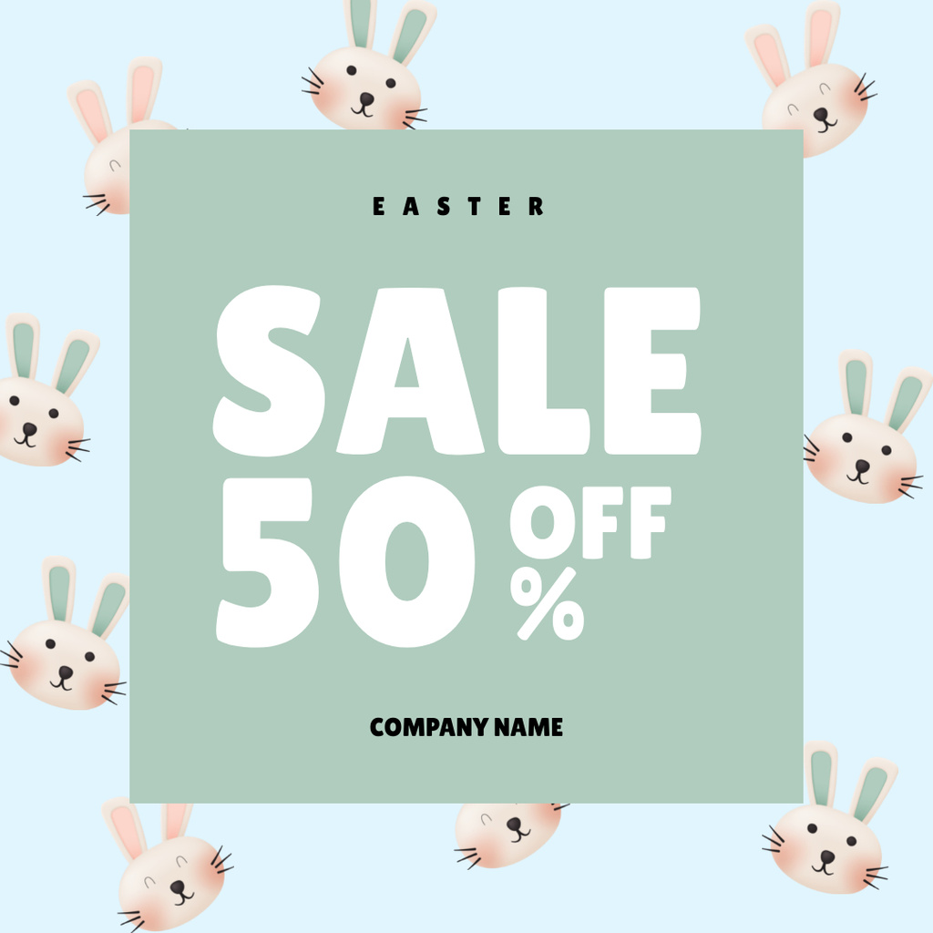 Easter Holiday Sale with Cute Easter Bunnies Instagram Design Template