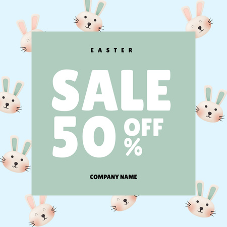 Easter Holiday Sale with Cute Easter Bunnies Instagram Design Template