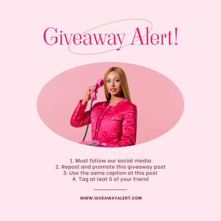 Giveaway Alert with Young Woman in Pink Instagram Tasarım Şablonu