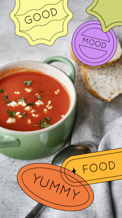 Designvorlage Yummy Soup with Bread für Instagram Video Story