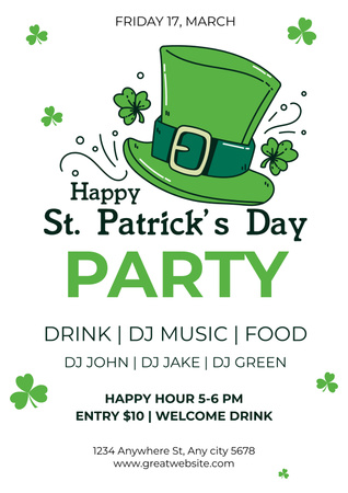 St. Patrick's Day -juhlailmoitus vihreällä hatulla Poster Design Template