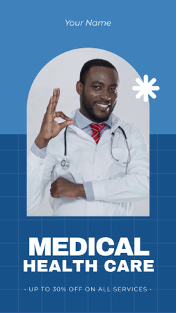 Medical Healthcare Ad with Smiling Doctor Instagram Video Story Design Template