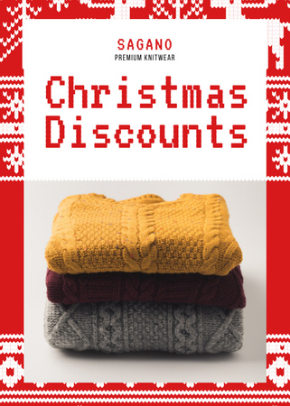 Christmas Sale Offer with Stack of Sweaters Flayer Design Template
