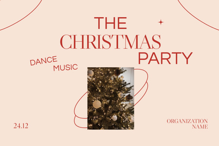 Exciting Christmas Party With Festive Tree with Lights Flyer 4x6in Horizontal Design Template
