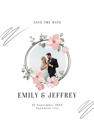Wedding Invitation with Happy Newlyweds Postcard A6 Vertical Design Template