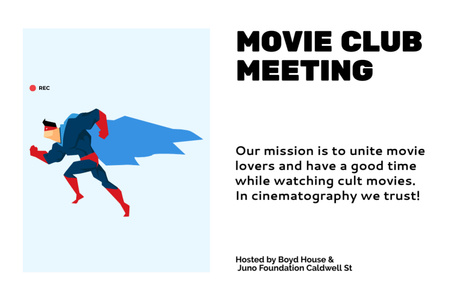 Podmanivá akce filmového klubu se superhrdinou Flyer 4x6in Horizontal Šablona návrhu