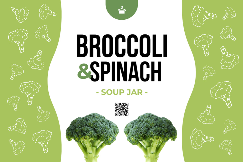 Platilla de diseño Yummy Broccoli And Spinach Soup Jar Offer Label