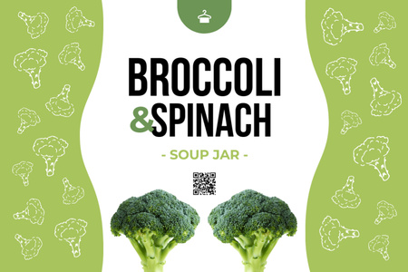 Designvorlage Leckeres Brokkoli-Spinat-Suppenglas-Angebot für Label