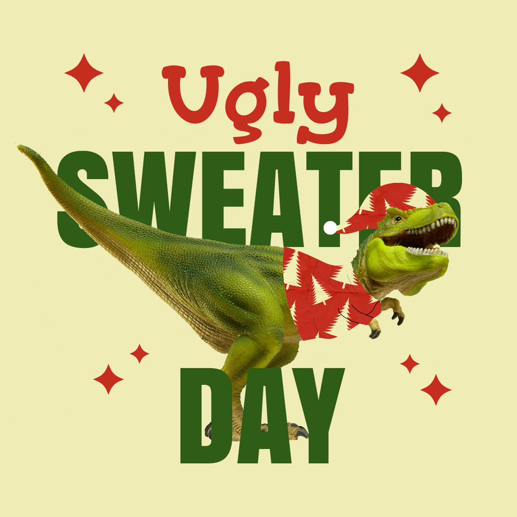 Funny Dino in Christmas Ugly Sweater Instagram – шаблон для дизайна