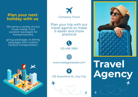 Travel Agency Service Proposal with Young Attractive Woman Brochure Design Template