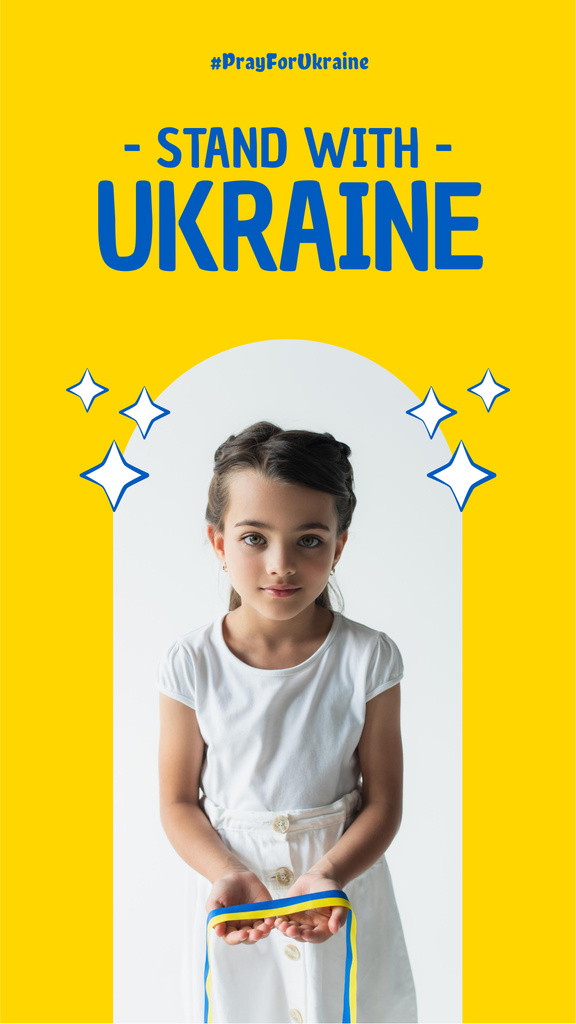 Modèle de visuel Ribbon in Colors of Flag of Ukraine in Hands of Child - Instagram Story