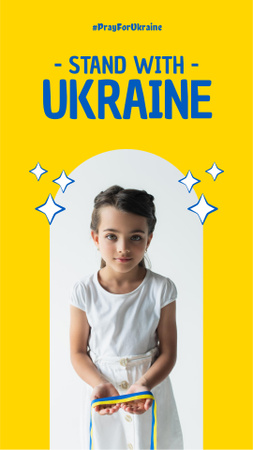 Ribbon in Colors of Flag of Ukraine in Hands of Child Instagram Story Design Template