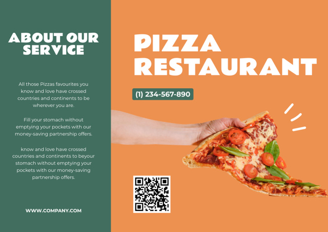 Delicious Crispy Pizza in Restaurant Brochure Tasarım Şablonu