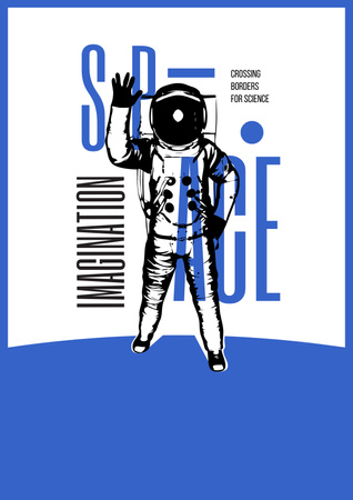 Space Exhibition with Astronaut Sketch in Orange Poster Modelo de Design