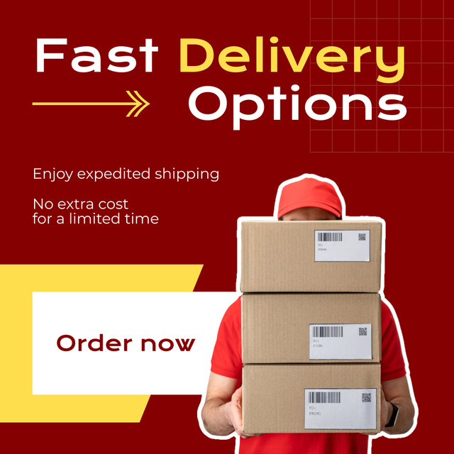 Fast Delivery Options Propositions on Red Instagram Design Template