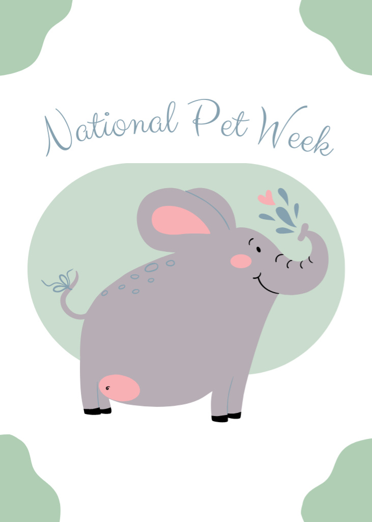 Honoring National Pet Week with Baby Elephant Postcard 5x7in Vertical Design Template