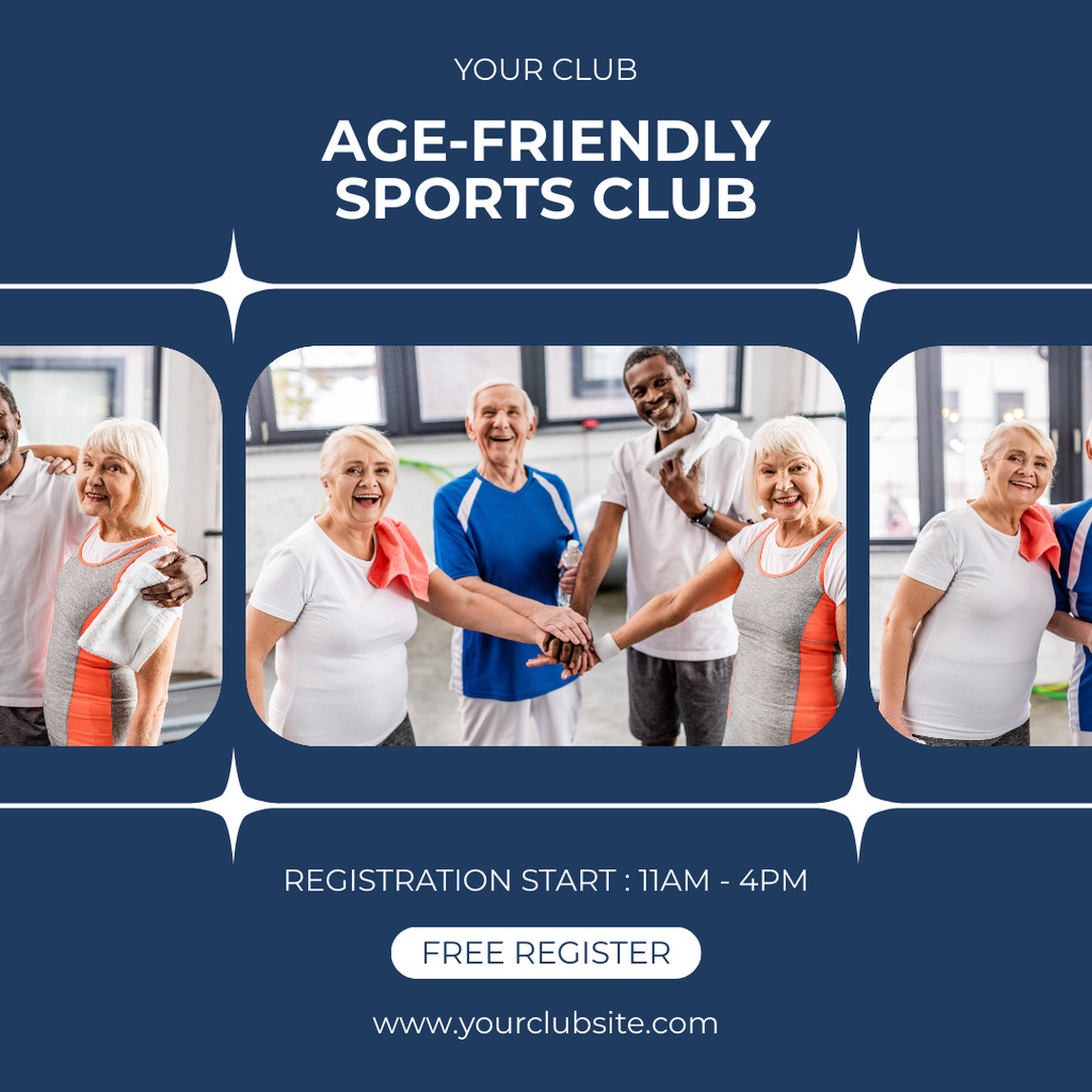 Ontwerpsjabloon van Instagram van Age-Friendly Sports Club For Seniors With Free Registration
