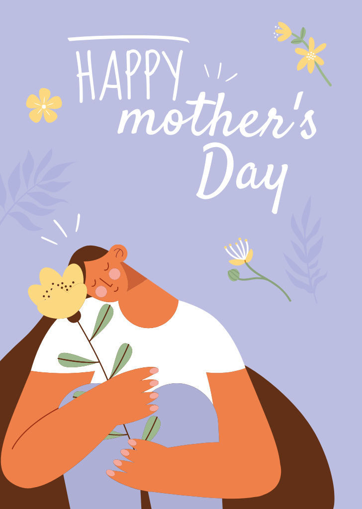 Modèle de visuel Mother's Day Greeting with Woman and Yellow Flower - Postcard A6 Vertical