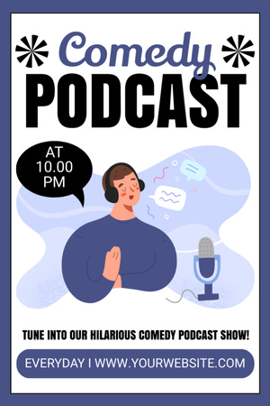 Plantilla de diseño de Oferta de podcast de comedia en azul Tumblr 