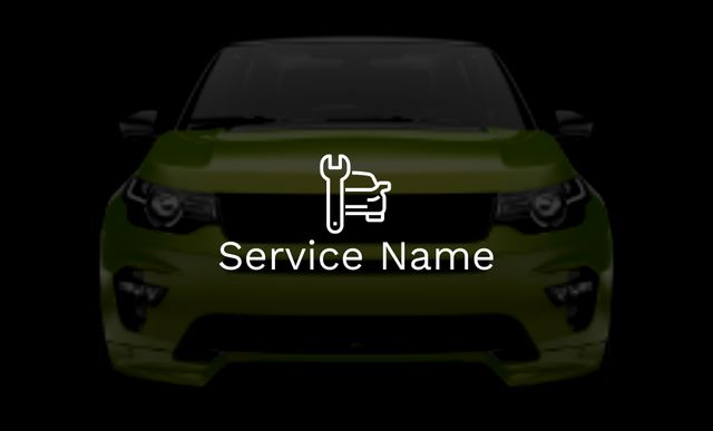 Car Repair Services with Modern Green Automobile on Black Business Card 91x55mm tervezősablon