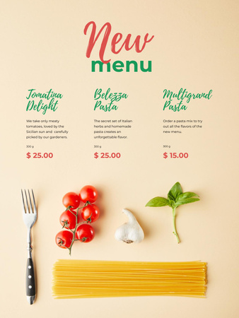 Italian Restaurant Meals Description Offer with Pasta Ingredients Poster US Πρότυπο σχεδίασης