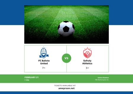 Soccer Match Announcement with Ball on Green Lawn Poster A2 Horizontal Design Template