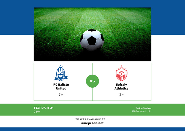 Platilla de diseño Soccer Tournament Announcement with Ball on Green Lawn Poster A2 Horizontal