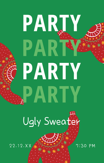 Ugly Sweater Party Announcement on Green Invitation 4.6x7.2inデザインテンプレート